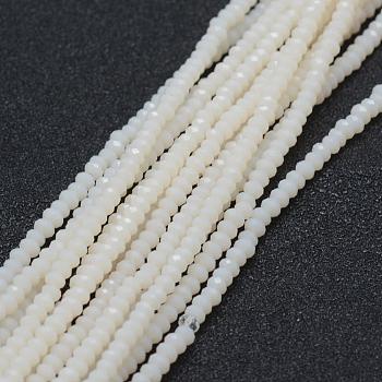 Opaque Glass Beads Strands, Faceted, Rondelle, White, 2.5x1.5mm, Hole: 0.5mm, about 150~155pcs/strand, 32~33cm