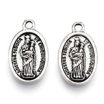 Tibetan Style Alloy Pendants, Cadmium Free & Lead Free, Oval with Virgin Mary, Antique Silver, 18x10.5x2mm, Hole: 1.8mm
