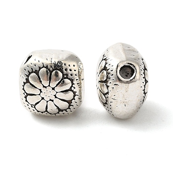 Tibetan Style Alloy Beads, Rhombus with Flower, Antique Silver, 10x10x8mm, Hole: 2mm