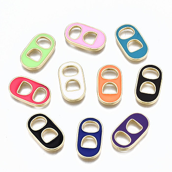 Brass Enamel Link Connectors, Cadmium Free & Nickel Free & Lead Free, Oval, Real 16K Gold Plated, Mixed Color, 18.5x10.5x2mm, Hole: 5.5x5mm and 6.5x4.5mm