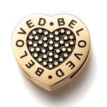 304 Stainless Steel Slide Charms, Enamel Style, Heart with Word Beloved, Golden, 12.5x13x3.5mm, Hole: 8.5x1.5mm
