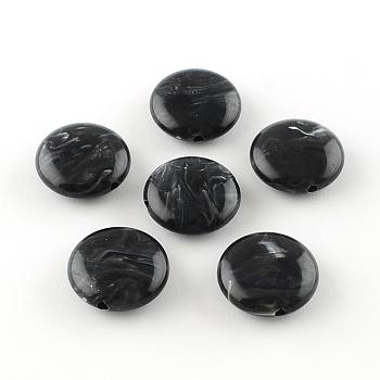 Flat Round Imitation Gemstone Acrylic Beads, Black, 22x8.5mm, Hole: 2mm, about 190pcs/500g