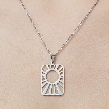 201 Stainless Steel Hollow Sun Pendant Necklace, Stainless Steel Color, 17.72 inch(45cm)