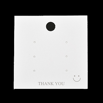 Paper Earring Display Cards, Smiling Face Print Jewelry Display Cards for Earring Studs, White, Square, 8x8x0.06cm, Hole: 10mm and 1.8mm, about 100pcs/bag
