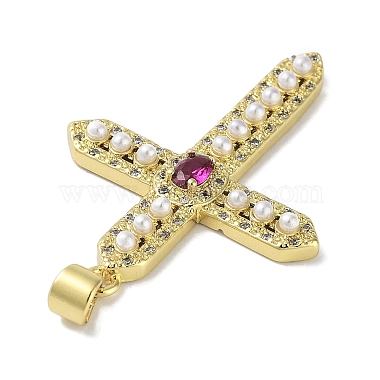 Rack Plating Brass Micro Pave Cubic Zirconia & Imitation Pearl Pendants(KK-R163-02G-04)-2