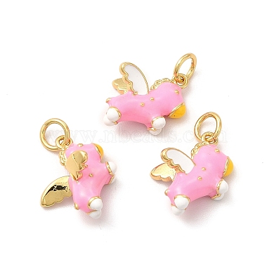 Real 18K Gold Plated Pearl Pink Horse Brass+Enamel Charms