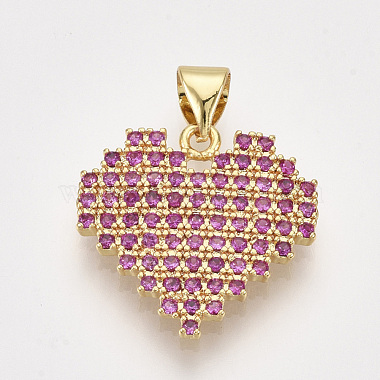 Golden Magenta Heart Brass+Cubic Zirconia Pendants