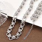 8MM 304 Stainless Steel Twisted Ring Link Chain Necklaces, Non-Tarnish, Stainless Steel Color, 17.99 inch(45.7cm)(NJEW-Z105-04P-04)