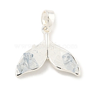 Natural Quartz Crystal Pendants, Brass Enamel Whale Tail Charms, Silver, 14x18x4mm, Hole: 4x2mm(KK-P275-25S)