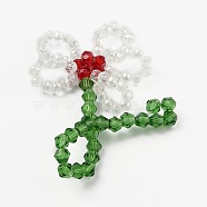 Handmade Glass Beaded Woven Pendants, for DIY Jewelry Making Crafts, Flower, Red, 46~53x40~41x7~8mm(GLAA-I046-10B)
