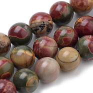 Natural Polychrome Jasper/Picasso Stone/Picasso Jasper Beads Strands, Round, 10mm, Hole: 1mm, about 38pcs/strand, 14.96 inch(38cm)(G-S259-23-10mm)