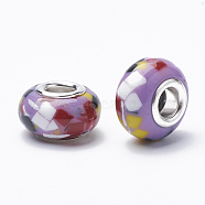 Resin European Beads, Large Hole Beads, with Silver Color Plated Brass Cores, Rondelle, Marine Blue, 14~14.5x8.5~9mm, Hole: 5mm(RPDL-S012-A04)