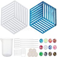 Hollow Hexagon DIY Cup Mats Silicone Molds, Resin Casting Molds, For UV Resin, Epoxy Resin Craft Making, with Plastic Findings, Nail Art Sequins, Mixed Color, 139x158x12.5mm(DIY-OC0003-13)