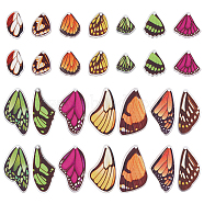 56Pcs 14 Style Printed Translucent Acrylic Pendants, Butterfly, Mixed Color, 15~36x13.5~23x2mm, Hole: 1.5mm, 4pcs/style(OACR-SC0001-11)