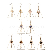 Natural Mixed Gemstone Dangle Earrings, with Brass Real 18K Gold Plated Earring Hooks and Brass Findings, Triangle, 68mm, Pin: 0.7mm(EJEW-JE04025)