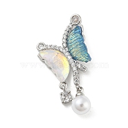 Brass with Cubic Zirconia and Plastic Pendants, Platinum, Butterfly, 31x17.5x6mm, Hole: 5x2mm(KK-Z032-01D-P)