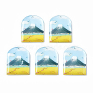 Transparent Printed Acrylic Pendants, Half Oval with Hill, Colorful, 34x26x3mm, Hole: 1.2mm(KY-S163-287)