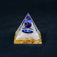 Resin Orgonite Pyramid Home Display Decorations, with Natural Amethyst/Natural Gemstone Chips, Constellation, Aries, 50x50x50mm(G-PW0004-57A)