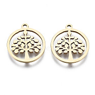 201 Stainless Steel Pendants, Laser Cut, Ring with Tree of Life, Golden, 17x15x1mm, Hole: 1.4mm(STAS-T044-189G)