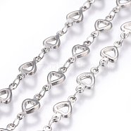 304 Stainless Steel Link Chains, Soldered, Heart, Stainless Steel Color, 10x5~5.5x1.5mm(STAS-P219-08)