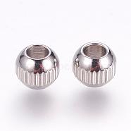 201 Stainless Steel Beads, Round with Vertical Stripes, Stainless Steel Color, 8x7mm, Hole: 3mm(STAS-G133-11P)