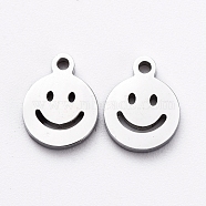 304 Stainless Steel Charms, Manual Polishing, Hollow, Flat Round with Smile, Stainless Steel Color, 8x6x1mm, Hole: 0.8mm(STAS-G215-03P)