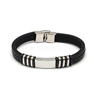 Unisex Casual Style Leather Cord Bracelets, with Stainless Steel Findings and Watch Band Clasps, Stainless Steel Color, 220x9x4mm(BJEW-L373-02P)