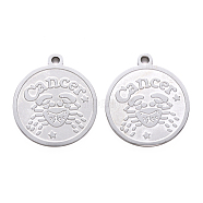 201 Stainless Steel Pendants, Flat Round with Twelve Constellation, Laser Cut, Stainless Steel Color, Cancer, 25x22x1.5mm, Hole: 2mm(STAS-R106-12)