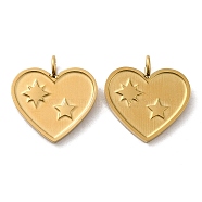 Ion Plating(IP) 316L Surgical Stainless Steel Pendants, Heart with Star Charm, Real 18K Gold Plated, 15.5x15x4mm, Hole: 2.8mm(STAS-F302-12G)