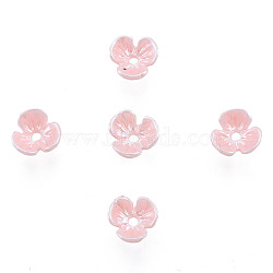 Resin Imitation Pearl Bead Caps, 3-Petal, Flower, Pink, 6x6x3mm, Hole: 1mm(RESI-N036-01A-05)