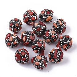 Polymer Clay Rhinestone Beads, with Synthetic Coral, Round, 16~18mm, Hole: 1.6mm(RB-S055-24F)