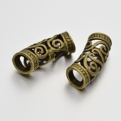 Hollow Alloy Curved Tube Beads, Curved Tube Noodle Beads, Nickel Free, Antique Bronze, 26x10.5x9mm, Hole: 7mm(PALLOY-J154-56AB-NF)