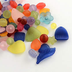 Mixed Frosted Style Transparent Acrylic Beads/Pendants, Mixed Color, 9~40x4~22x1.5~14mm, Hole: 1~2mm(MACR-R546-24)