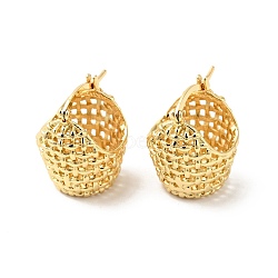 Brass Woven Basket Hoop Earrings, Hollow Chunky Earrings for Women, Cadmium Free & Nickel Free & Lead Free
, Real 18K Gold Plated, 20x16x16mm, Pin: 0.8x1mm(EJEW-G312-03G)