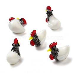 Handmade Lampwork Home Decorations, 3D Rooster Ornaments for Gift, White, 20~21.5x11.5~12x21~22mm(LAMP-K039-17)