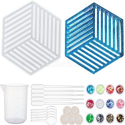 Hollow Hexagon DIY Cup Mats Silicone Molds, Resin Casting Molds, For UV Resin, Epoxy Resin Craft Making, with Plastic Findings, Nail Art Sequins, Mixed Color, 139x158x12.5mm(DIY-OC0003-13)