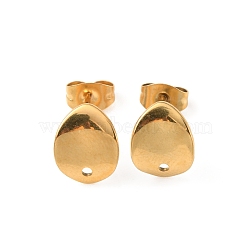 304 Stainless Steel Stud Earring Findings, Teardrop, Golden, 11x8mm, Hole: 1.2mm, Pin: 0.7mm(STAS-K254-04G)