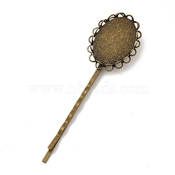 Iron Hair Bobby Pin Findings, with Brass Oval Tray, Antique Bronze, Tray: 18x25mm, 70~75x18.3mm(PHAR-Q039-AB)