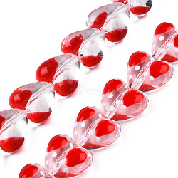 Transparent Acrylic Beads Strands, with Enamel, Heart, Red, 15x17x8.5mm, Hole: 1.5mm, about 35pcs/strand, 19.09 inch(48.5cm)(ACRC-T011-05)
