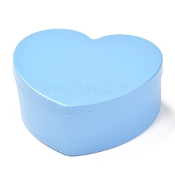 Heart Plastic Jewelry Boxes, Double Layer with Cover and Mirror, Light Sky Blue, 12.2x13.3x5.55cm, 4 compartments/box(OBOX-F006-09C)