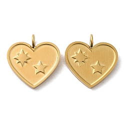 Ion Plating(IP) 316L Surgical Stainless Steel Pendants, Heart with Star Charm, Real 18K Gold Plated, 15.5x15x4mm, Hole: 2.8mm(STAS-F302-12G)