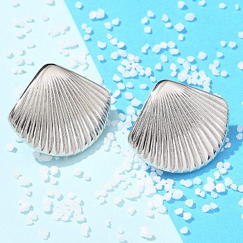 Brass Stud Earrings for Women, Platinum, Shell Shape, 27x31mm