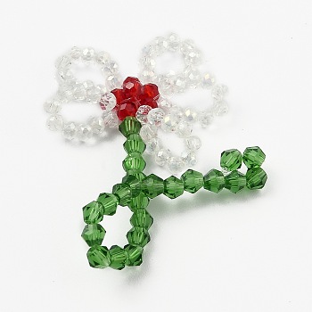 Handmade Glass Beaded Woven Pendants, for DIY Jewelry Making Crafts, Flower, Red, 46~53x40~41x7~8mm