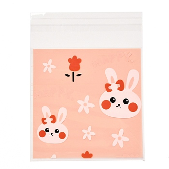 Plastic Bakeware Bag, with Self-adhesive, for Chocolate, Candy, Cookies, Rabbit Pattern, 13x10x0.03cm, about 95~100pcs/bag