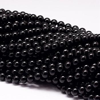 Natural Black Tourmaline Beads Strands, Grade AA, Round, 8mm, Hole: 1mm, about 48pcs/strand, 15.7 inch