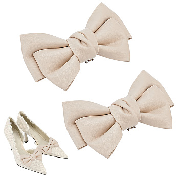 Leather Bowknot Shoe Decorations, Detachable Shoe Buckle Clips, with Iron Findings, Blanched Almond, 75x116x30mm