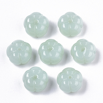 Spray Painted Glass Beads, Imitation Jade, Flower, Pale Turquoise, 10x10x6.5mm, Hole: 0.9mm