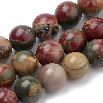 Natural Polychrome Jasper/Picasso Stone/Picasso Jasper Beads Strands, Round, 10mm, Hole: 1mm, about 38pcs/strand, 14.96 inch(38cm)