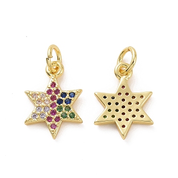 Brass Micro Pave Cubic Zirconia Charms, with Jump Rings, Star of David Charm, Real 18K Gold Plated, 14x10x2mm, Hole: 3.2mm