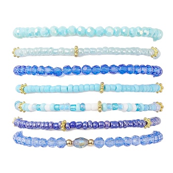 7Pcs 7 Style Glass Seed Beaded Stretch Bracelets Set, Stackable Bracelets, Mixed Color, Inner Diameter: 2~2-1/8 inch(5.15~5.5cm), 1Pc/style